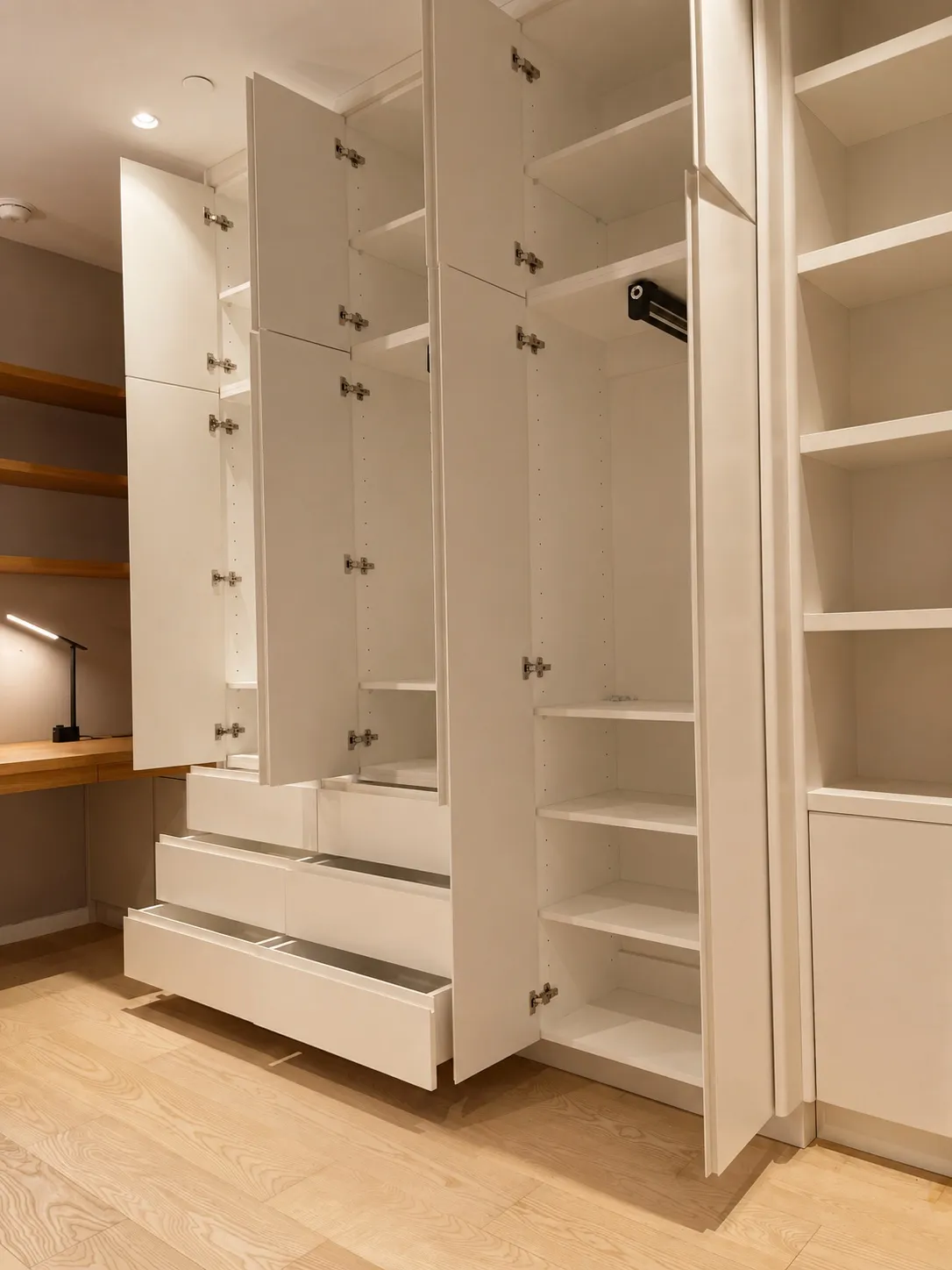 Wardrobe doors open — the full system revealed